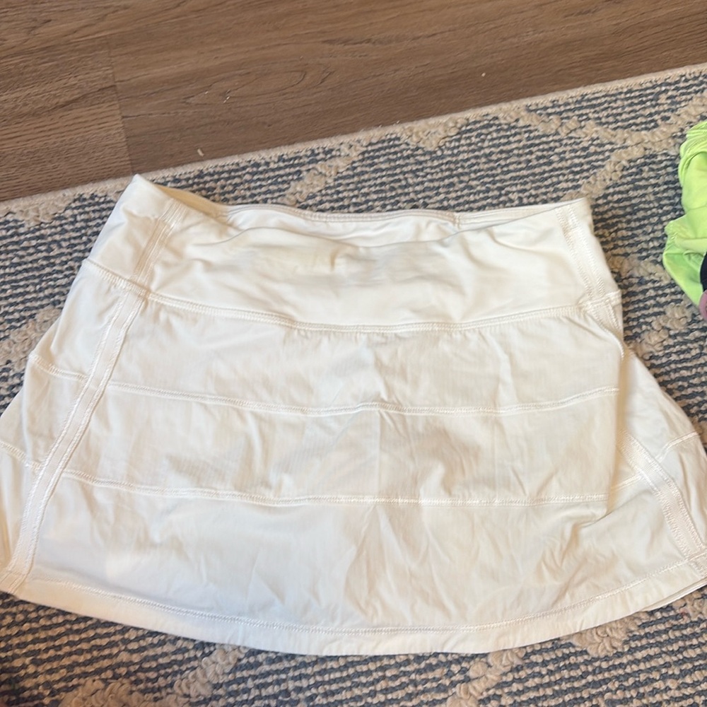 lululemon white tennis skirt, shorts under